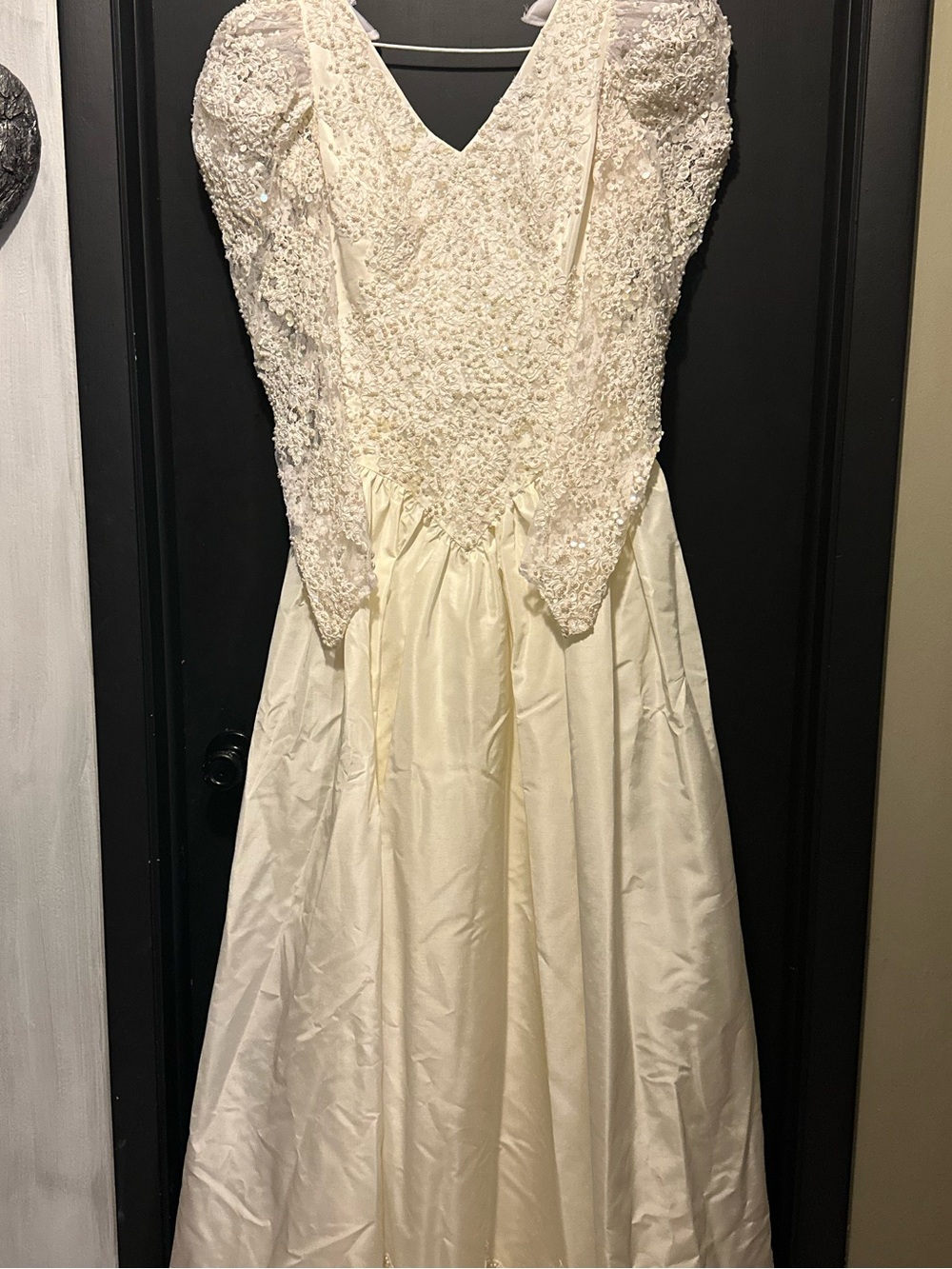 Vintage Ivory Beaded Sequined Lace-Embellished custom made-to-fit Wedding Dress